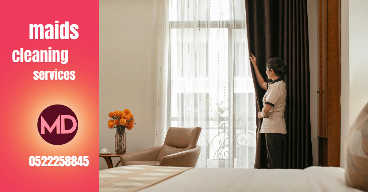 Fresh curtains after professional curtain cleaning by TheMaids.ae